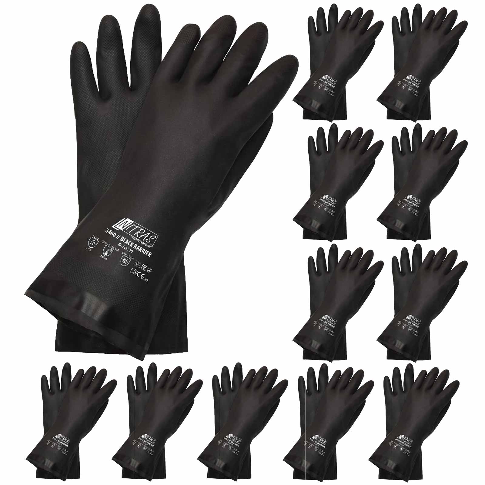 Bild von NITRAS Chloroprene-Handschuhe 3460 Black Barrier velourisiert 30 cm - 12 Paar Größe:10