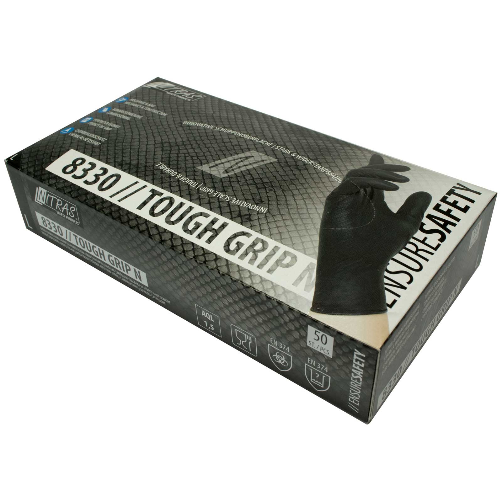 Bild von Nitras Einmalhandschuhe Nitril Tough Grip N 8330 puderfrei S-XXL, Box à 50 Stück, Größe:11 (XXL)