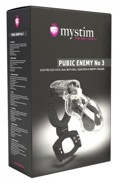 Bild von Peniskäfig „Pubic Enemy No 3“ mit Hodenquetsche, Zubehör für Reizstromgerät