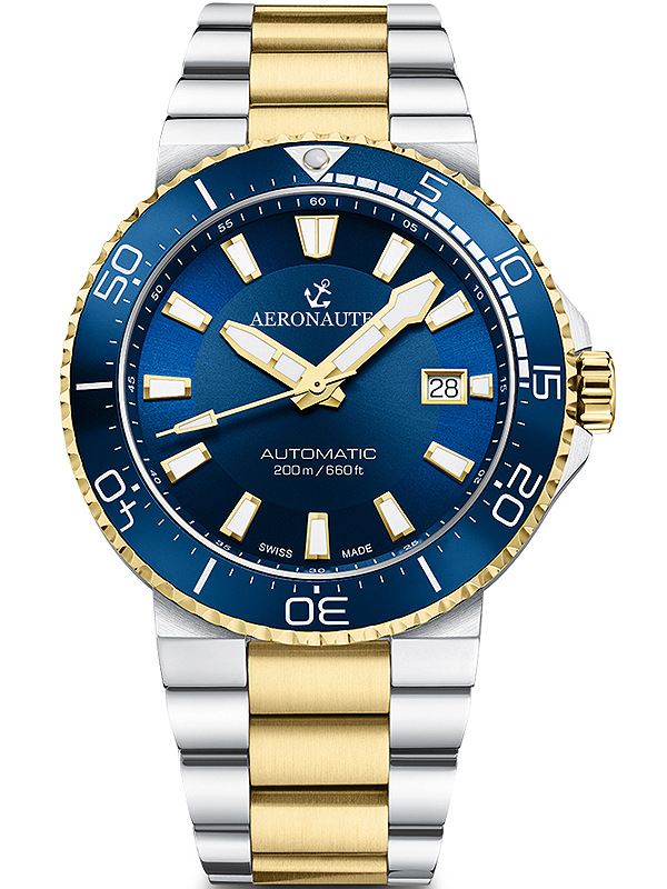 Bild von Aeronautec, Armbanduhr, ANT-44086-03 Sports Diver Automatik 43mm 200M, Gold, Silber, (Sportuhr, 43 mm)