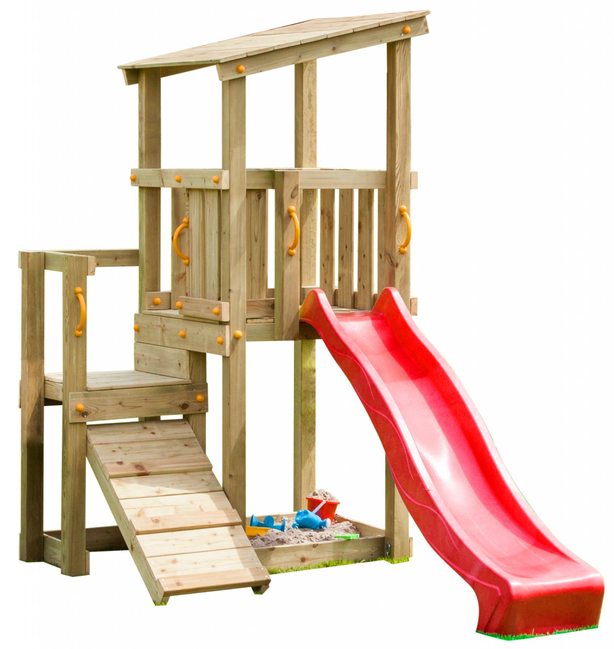 Bild von Spielturm CASCADE mit Rutsche 230 m + Kletterrampe Rot