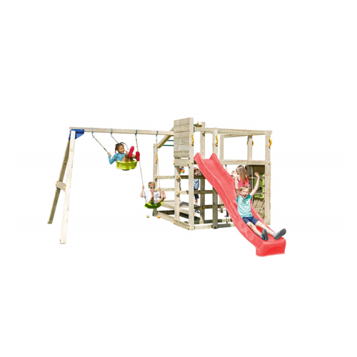 Bild von Spielturm CROSSFIT mit Rutsche + Doppelschaukel Rot