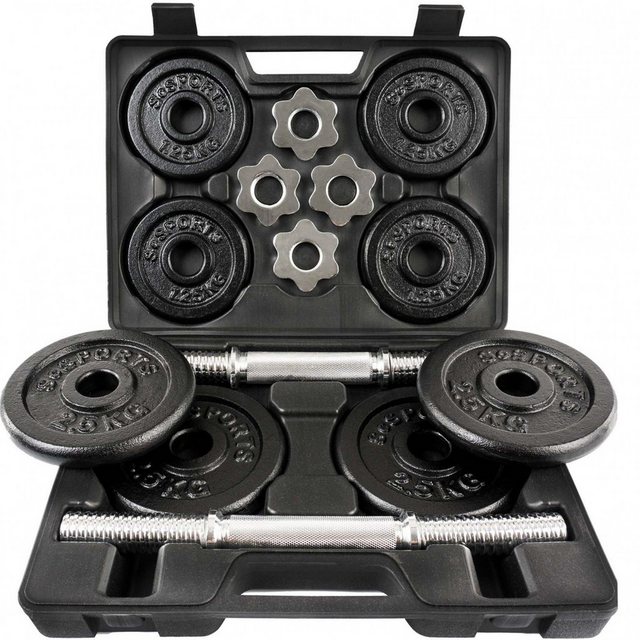 Bild von ScSPORTS® Kurzhanteln - 2er Set, 20 kg, mit Koffer, inkl. 8 Gewichte (4 x 2,5kg und 4 x 1,25kg), ⌀ 30/31 mm, Gusseisen, Sternverschlüsse - Kurzhantelset, Hantelset, Kurzhantel, Home Gym, Fitness