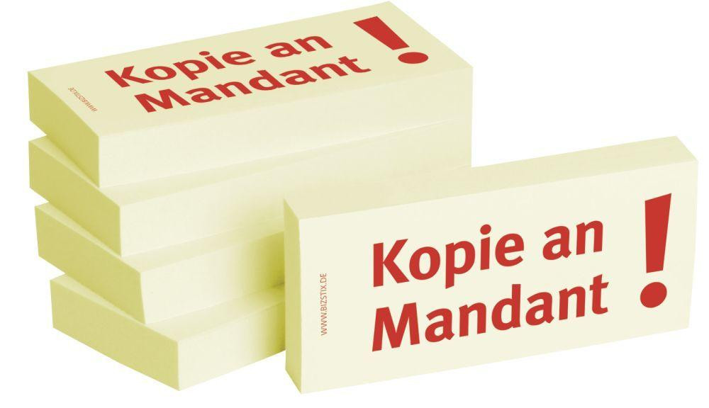 Bild von Haftnotizblock Haftnotizen 75x35mm gelb 'Kopie an Mandant' VE=5 Blöcke
