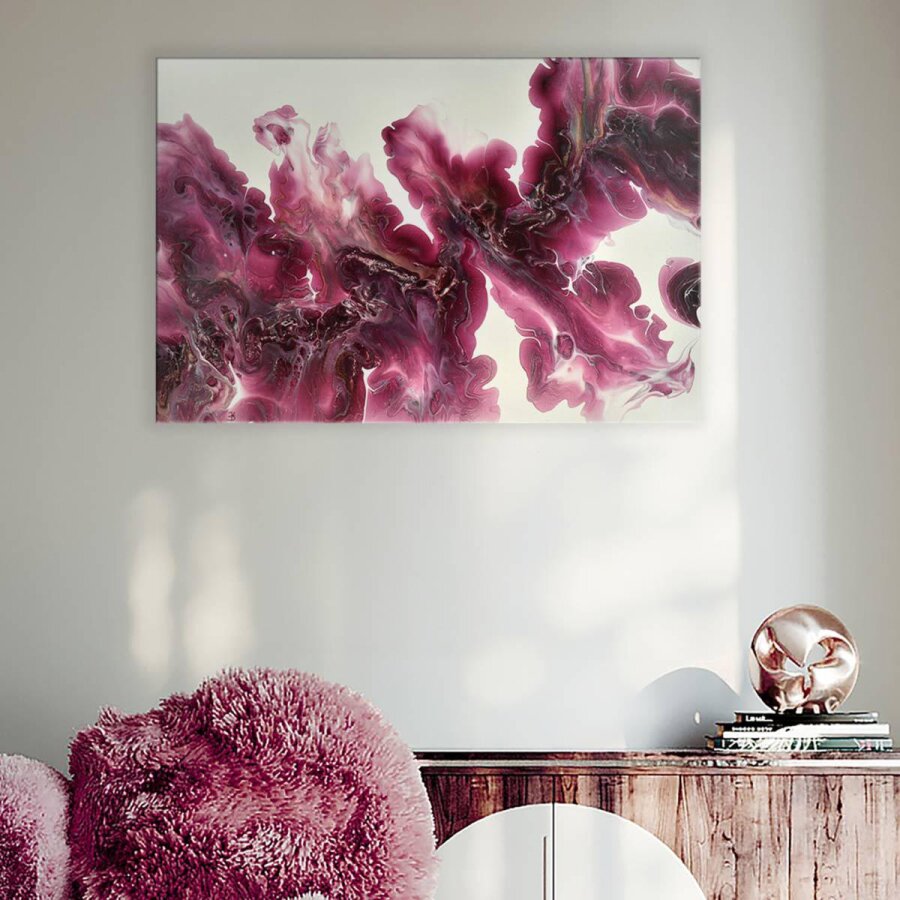 Bild von Acryl Pouring Bild 60x40cm "Velvet Wine and Steel Ribbons" Unikat - Raumzutaten.de | Online Shop