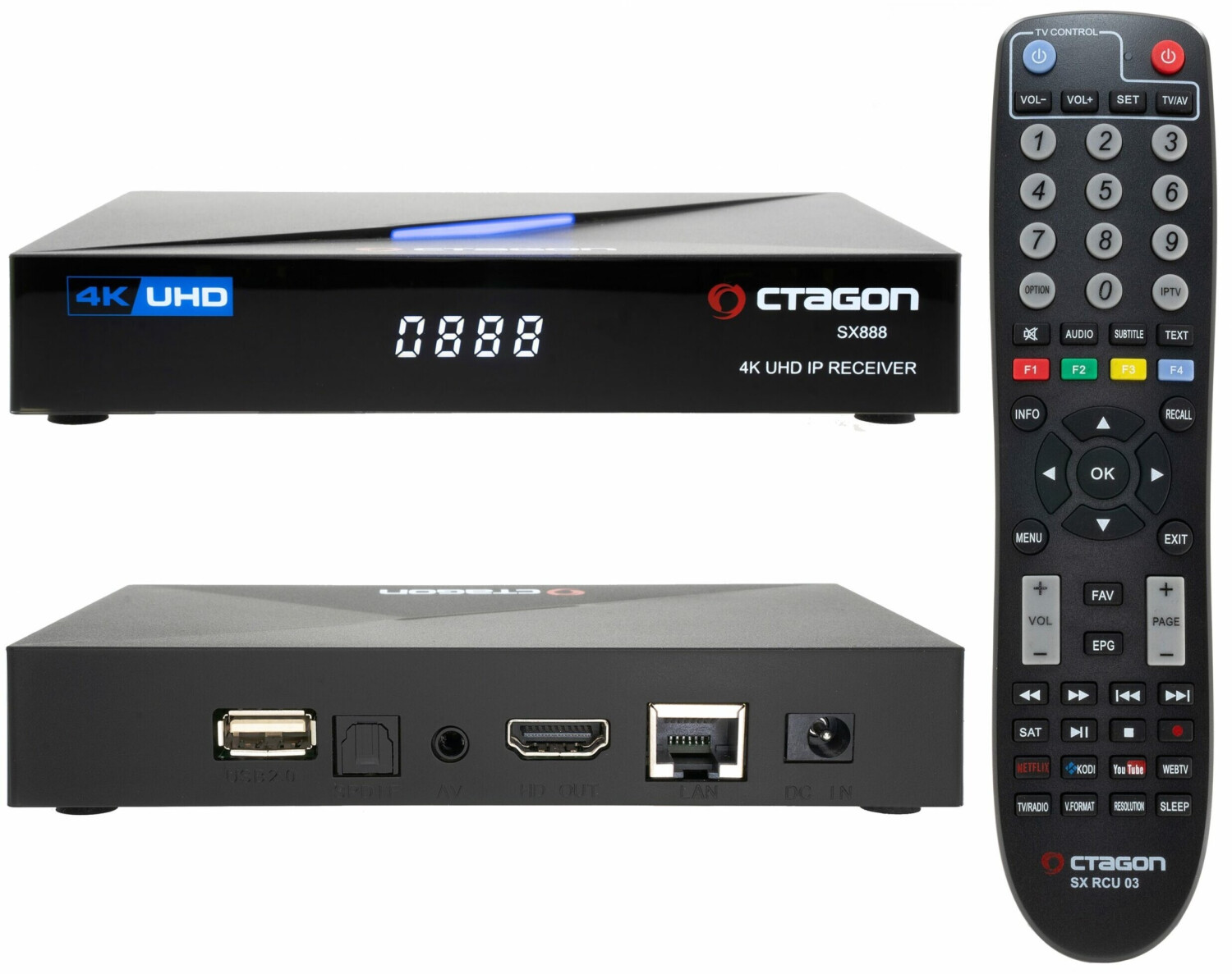 Bild von Octagon SX888 V2 (Version2) 4K UHD IP Receiver H.265 mit DualOS, 1GB RAM 4GB Flash Stalker IPTV Multistream Schwarz