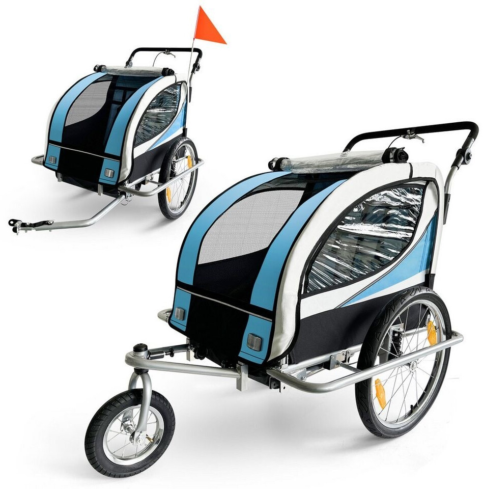 Bild von SAMAX Fahrradkinderanhänger 360° drehbarer Fahrradanhänger 2in1 Jogger - in Blau - Silver Frame