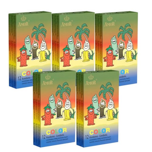 Bild von Amor Kondome Color (bunte Kondome) die Vielfalt der Aromen, Packung mit, 60 St., farbige, aromatisierte Kondome, Kondome im Sortiment für kunterbunte Abwechslung