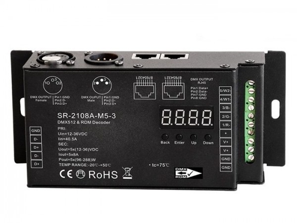 Bild von SR-2108B-M5-3 DMX / RDM 5x8A - PWM select XLR RJ45 LED Controller