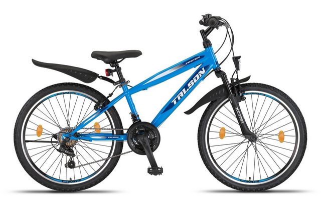 Bild von Talson Mountainbike 24 Zoll Fahrrad mit, 21 Gang Shimano, Kettenschaltung, mit Beleuchtung nach StVZO und Gabelfederung Blau
