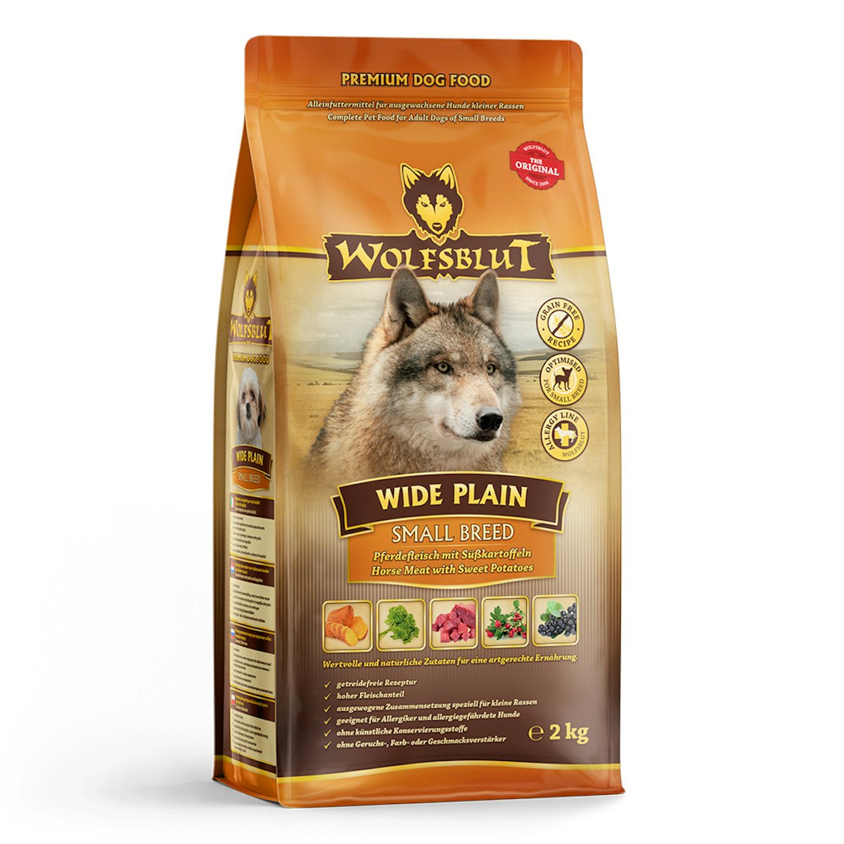Bild von WOLFSBLUT Wide Plain Small Breed Pferdefleisch mit Süßkartoffel Hundetrockenfutter 2 Kilogramm