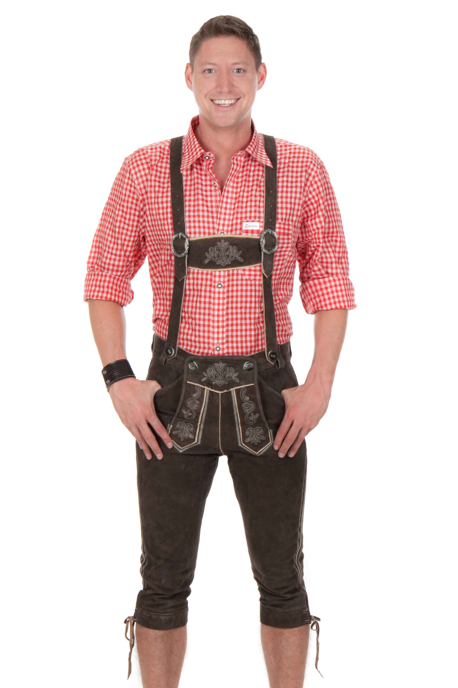 Bild von Ziegenvelour Wildbock Trachtenlederhose dunkelbr
