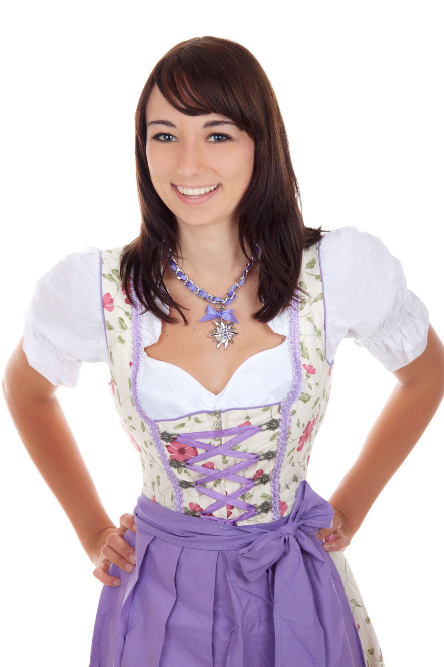 Bild von Mini Dirndl Blumen weiß lila
