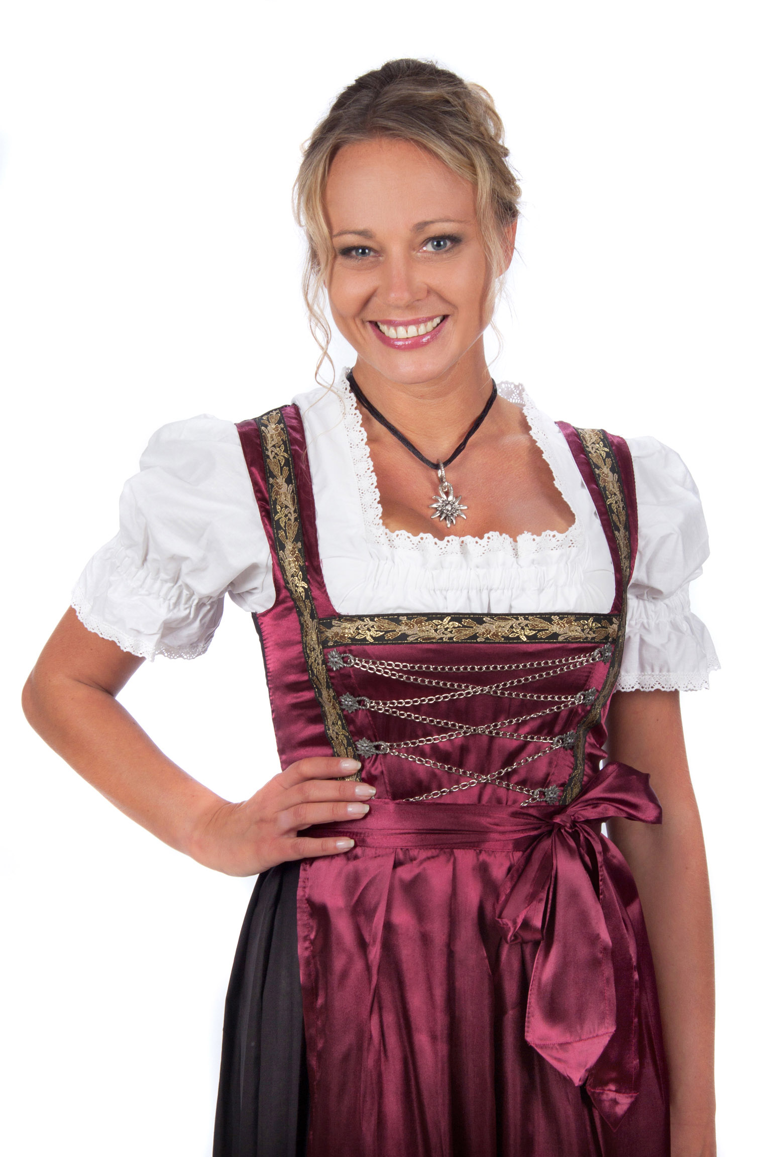 Bild von Edles Midi Dirndl rot schwarz