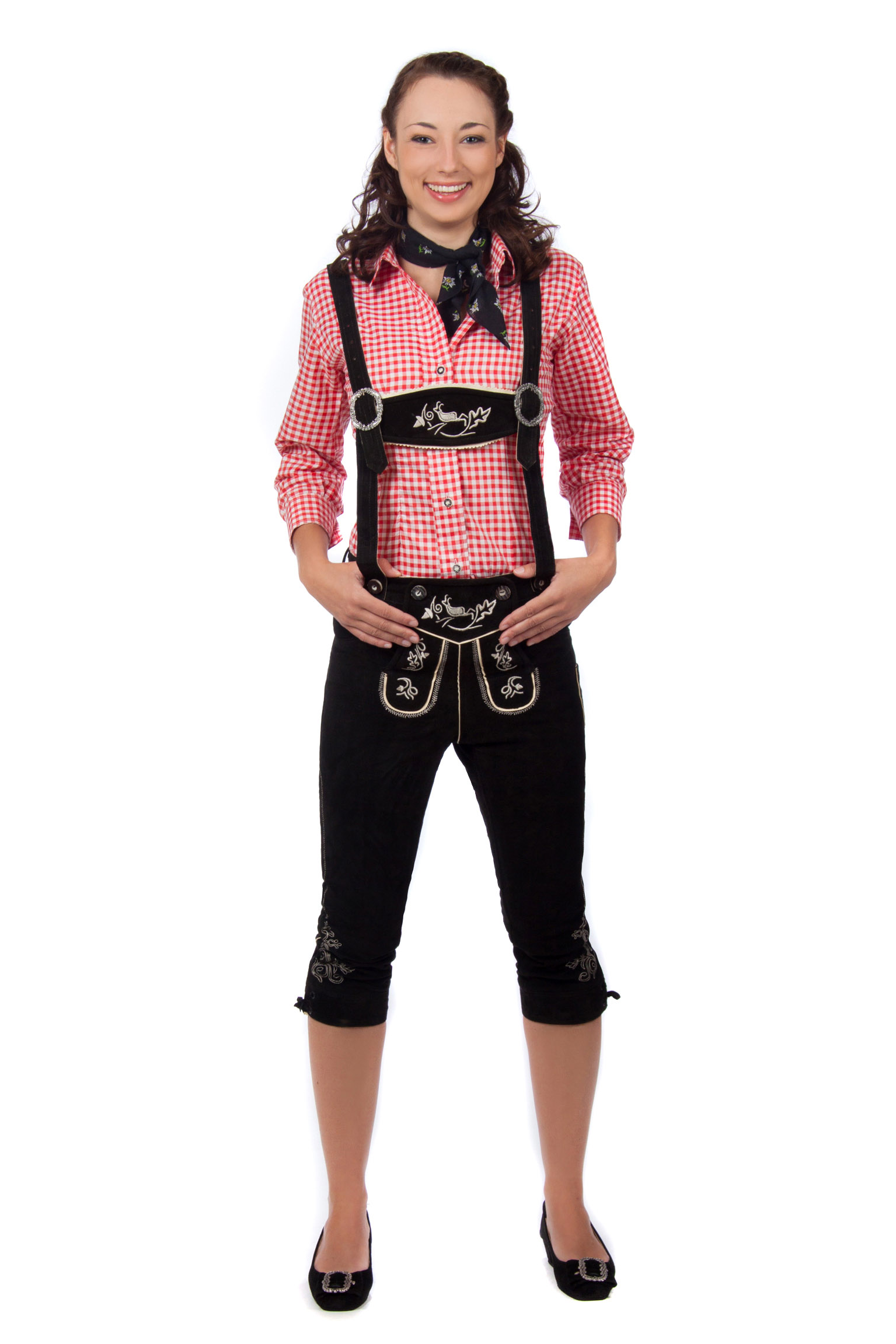 Bild von Damen Trachtenlederhose Kniebundhose schwarz