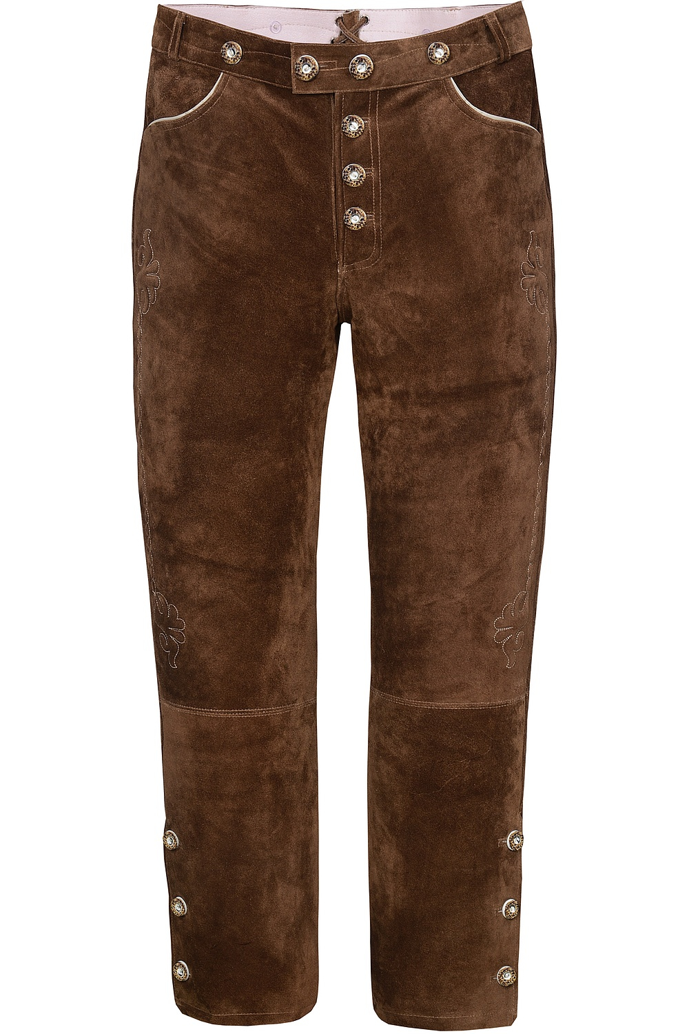Bild von Edelnice Trachtenmode Lange Trachtenlederhose aus Rindveloursleder in schwarz, mittelbraun oder Dunkelbraun Gr. 44-68 (DE/NL/SE/PL, Numerisch, 52, Regular, Regular, Mittelbraun)