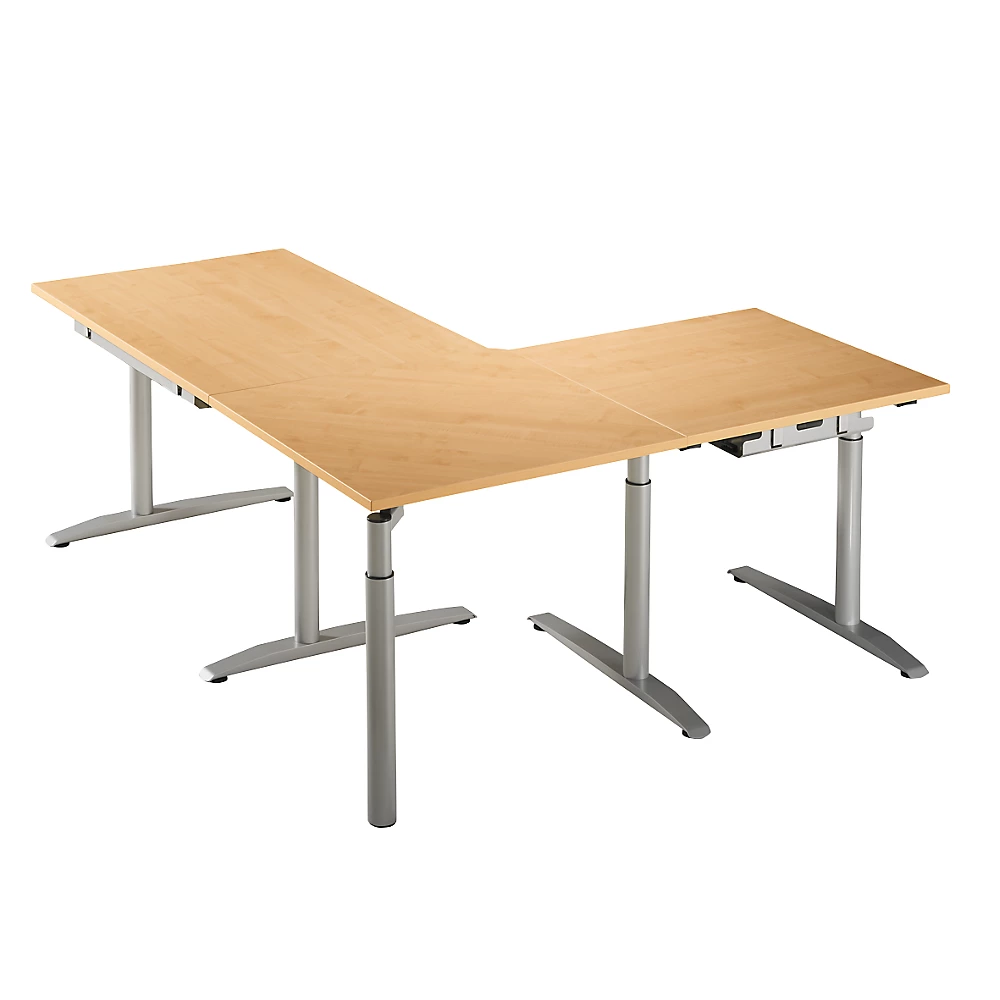 Bild von fm fastline elektrisch höhenverstellbarer Schreibtisch akazie rechteckig, T-Fuß-Gestell silber 160,0 x 80,0 cm