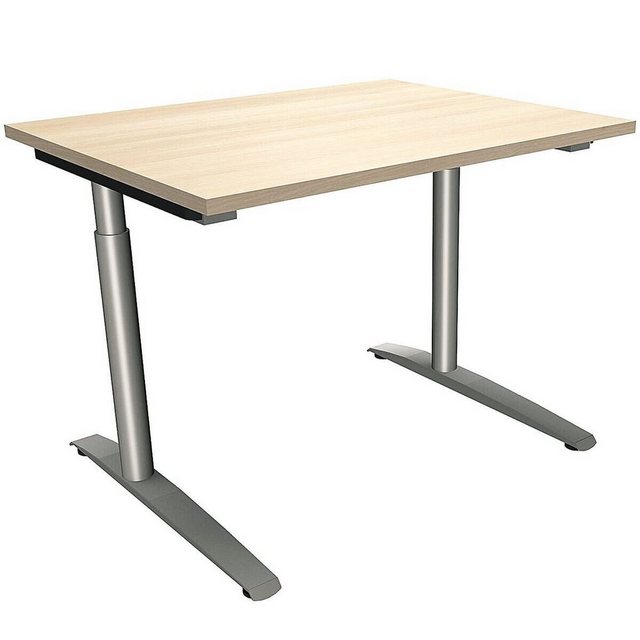 Bild von fm Sidney höhenverstellbarer Schreibtisch akazie rechteckig, C-Fuß-Gestell Rundrohr silber 100,0 x 80,0 cm