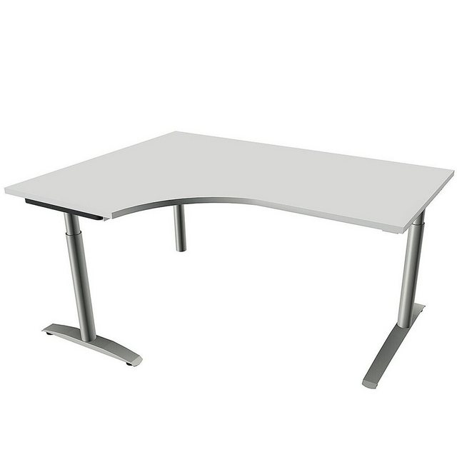Bild von FMBUEROMOEBEL Eckschreibtisch Oldenburg, Schreibtisch 90° Winkel links, B 160 cm, Höhe 65-85 cm, C-Fuß Rundrohr
