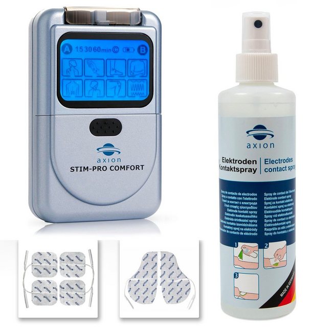 Bild von Axion TENS-Gerät STIM-PRO COMFORT mit 4 Elektroden zur Schmerztherapie, mit Reinigungsspray und Nackenelektrode, TENS Gerät gegen Schmerzen