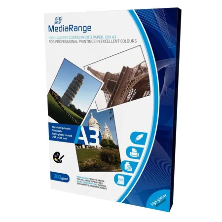 Bild von Mediarange Fotopapier 50 Blatt Fotopapier DIN A3 high glossy glänzend einseitig 200 g/m²