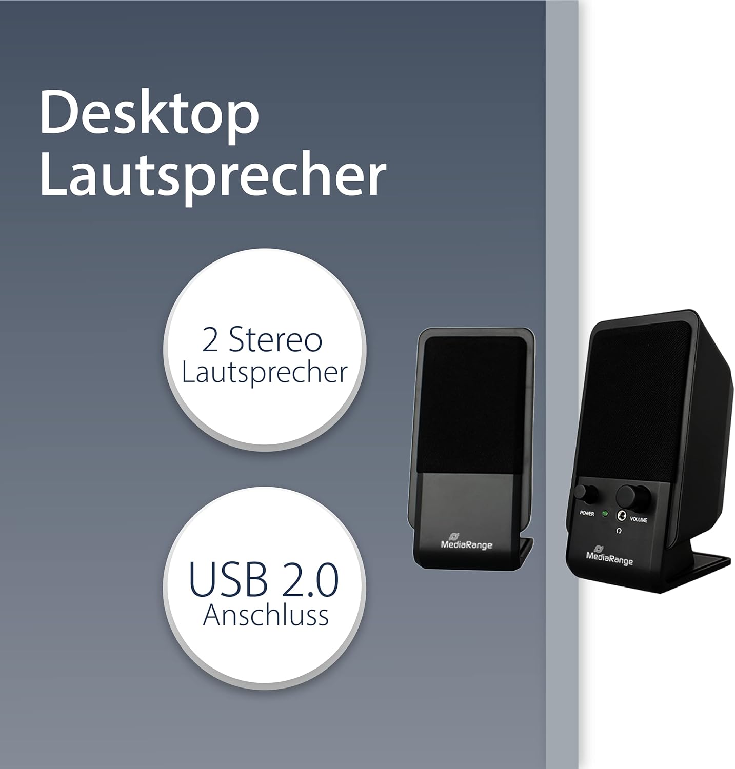 Bild von MediaRange kompakte Desktop Lautsprecher, PC-Lautsprecher System für Computer und Notebooks, USB 2.0 Anschluss, stufenloser Lautstärkenregler