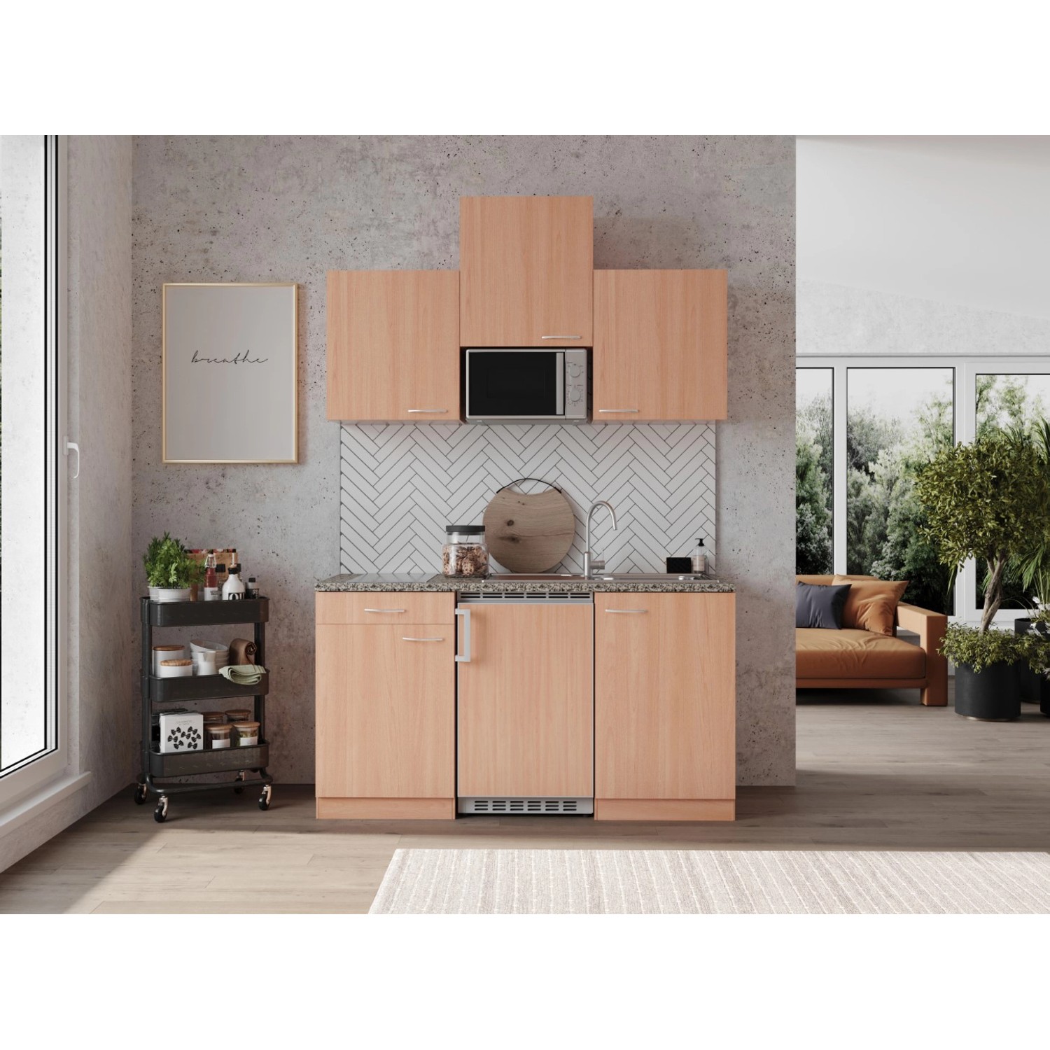 Bild von Respekta Küchenzeile KB150BBMIC 150 cm Buche
