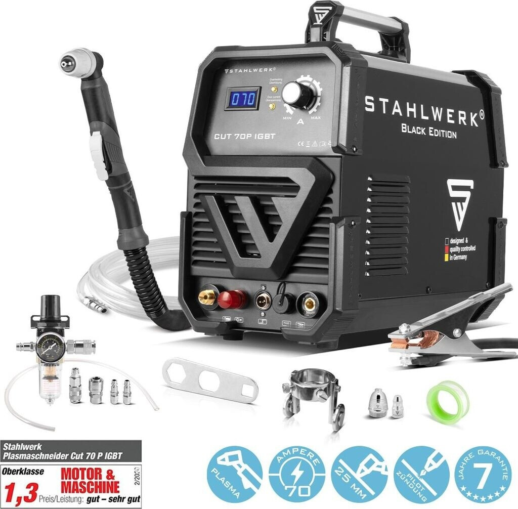 Bild von STAHLWERK Plasmaschneidegerät Plasmaschneider CUT 70 Pilot IGBT mit Pilotzündung, 20 - 70 A, Packung, Schneidleistung bis 25 mm, kraftvolle 70 Ampere