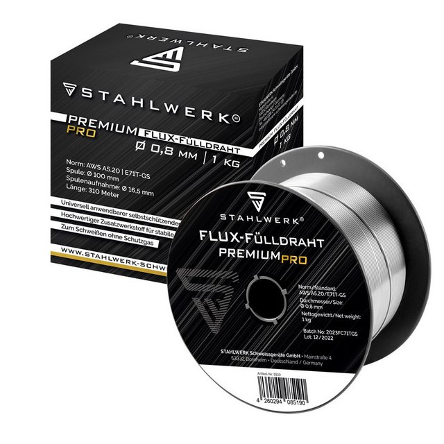 Bild von STAHLWERK Schweißdraht 0,8 mm MIG MAG Fülldraht auf D100 Drahtrolle 1 kg, (Packung), Premium FLUX Schweißdraht Stahl Zusatzwerkstoff auf D100 Spule