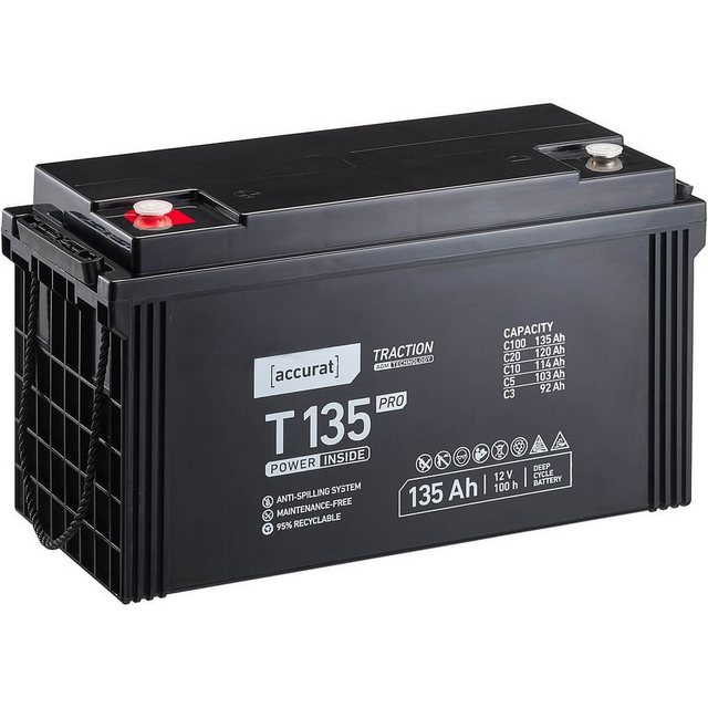 Bild von accurat AGM Solarbatterie 12V 135Ah für Wohnmobil Camping Solaranlage Batterie, (12 V)