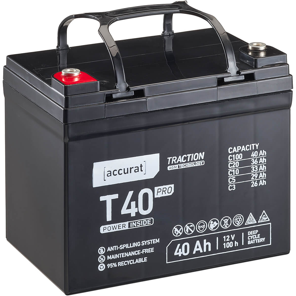 Bild von accurat Accurat Traction T40 Pro AGM Batterie 40Ah Solar Wohnmobil Wohnwagen Batterie, (12 V)