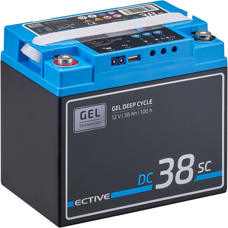 Bild von ECTIVE GEL Batterie DC38SC - 12V, 38Ah, mit PWM-Solarladeregler, Nachfüllpacks, LCD-Display - Deep Cycle VRLA Versorgungsbatterie, Solarbatterie, Bootsbatterie, Starterbatterie für Wohnwagen, Camper