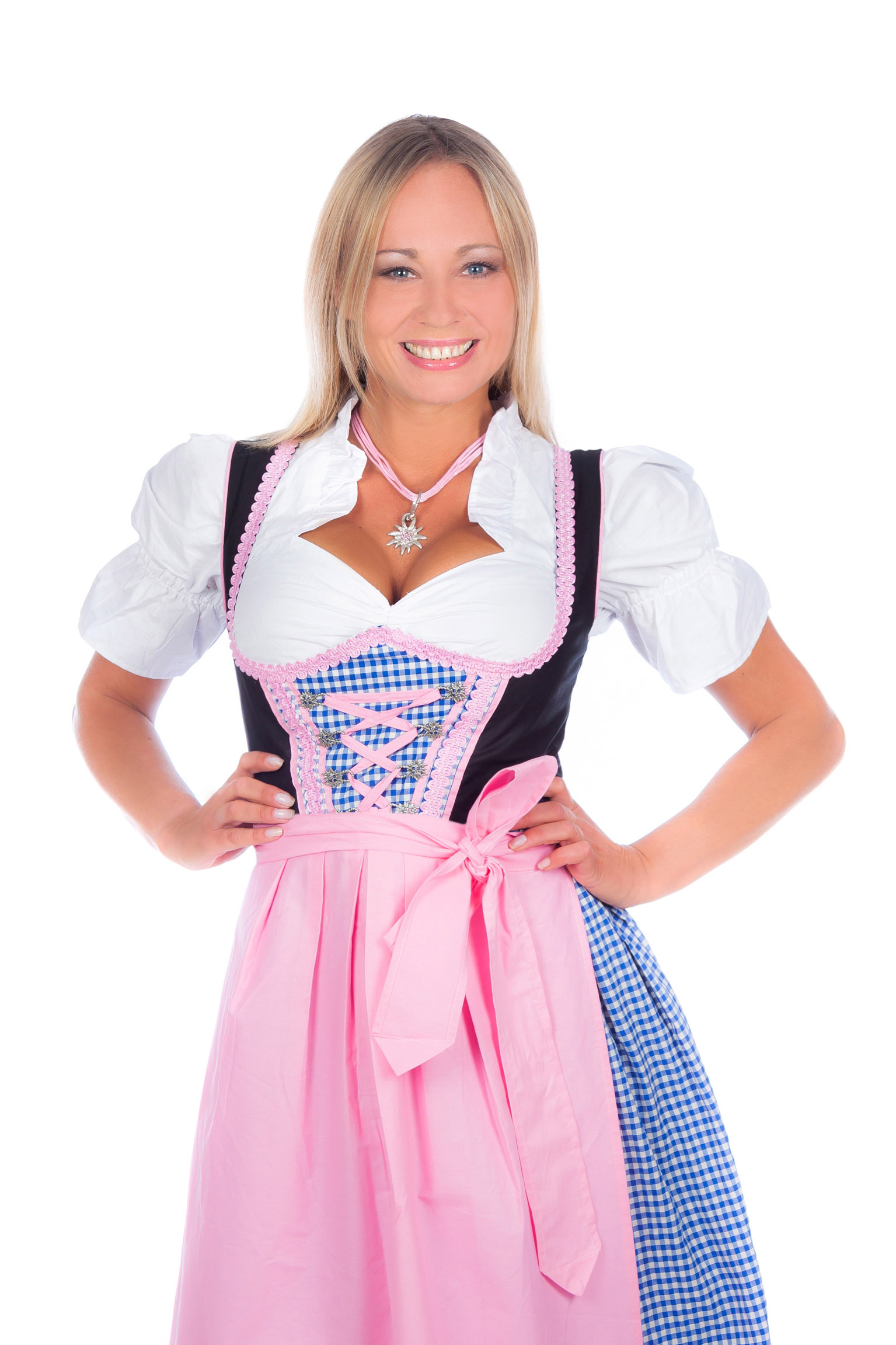 Bild von Mini Dirndl blau kariert rosa Borte