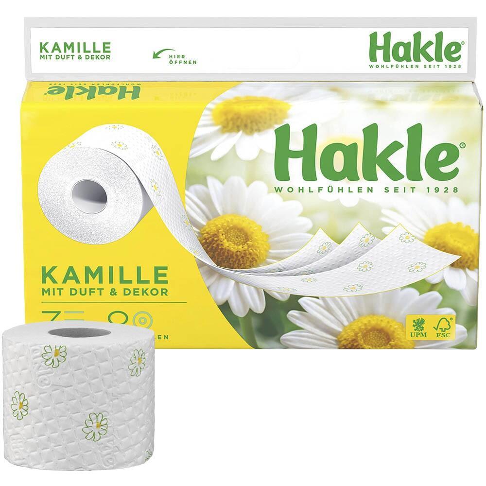 Bild von Hakle Toilettenpapier Kamille (8 x 150 Blatt) mit Kamillenduft, sanft pflegendes WC Papier mit Aloe Vera Extrakten, 3-lagiges Klopapier für die tägliche Reinigung