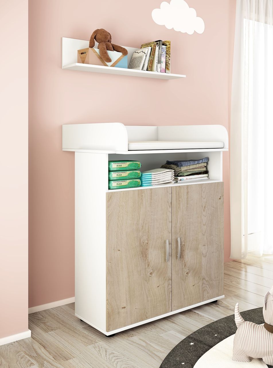 Bild von Kommode mit Wickelaufsatz Wandboard Wickelkommode Babymöbel Weiß Set Babyzimmer