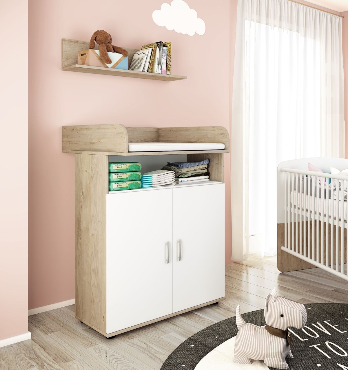 Bild von Kommode mit Wickelaufsatz Wandboard Wickelkommode Babymöbel Weiß Set Babyzimmer