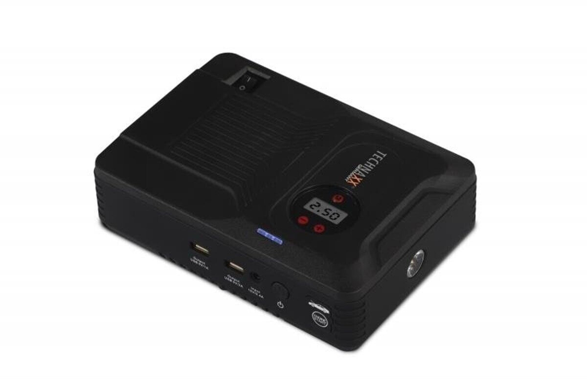 Bild von Technaxx 4 in 1 Multifunktionale Starthilfe mit Powerbank Power Pack (Benzin bis zu 4,0L / Diesel bis zu 3,0 L), 3,5 mini Akku Kompressor, LED Lampe TX-219 - 14000 mAh Batterie, 2x USB-A Anschluss