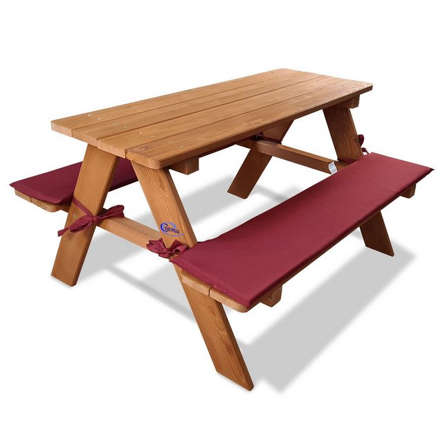Bild von Coemo Garten-Kindersitzgruppe, (Set, 1-tlg), Picknicktisch aus Holz Kinder Sitzgruppe Sitzgarnitur mit Kissen