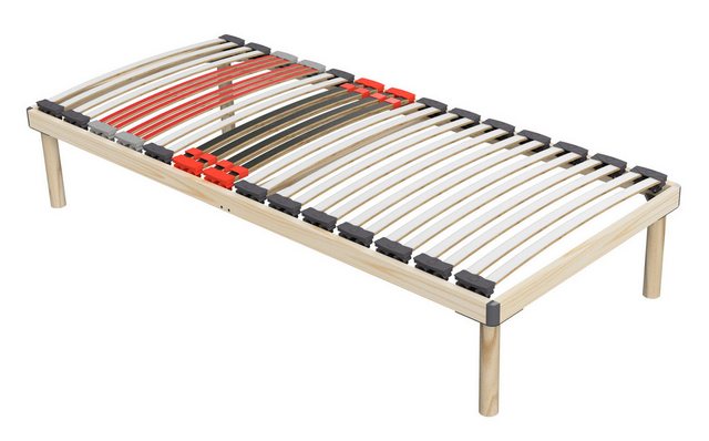 Bild von Coemo Hochwertiges Komplettbett - Lattenrost mit Füßen - Bettgestell 70x200 cm - Doppelbett 140x200 cm - stabiles Holzbett ­mit flexiblen Federleisten und Härtegradeinstellung