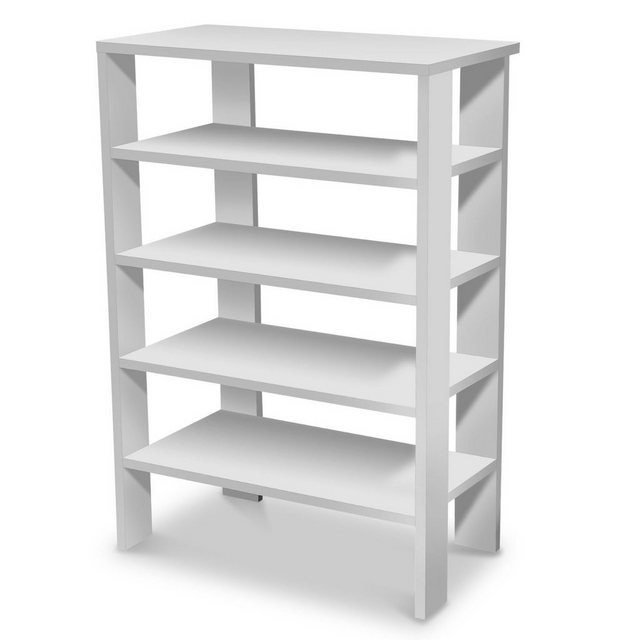 Bild von Coemo Schuhregal Weiß Charlie aus Holz mit 5 Ablagen Schuhschrank Standregal Küchenregal Wohnzimmerregal 60x32x87 cm