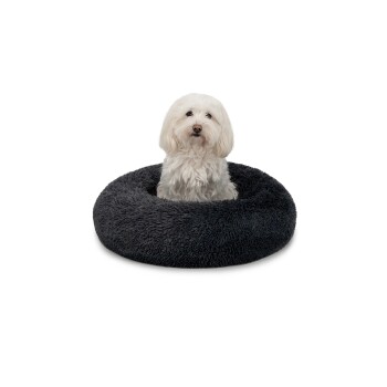 Bild von lionto Tierkissen Rundes Haustierbett in Donutform, Plüsch, dunkelgrau, mit Anti-Rutsch-Noppen, 50 cm Durchmesser