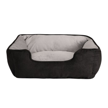 Bild von lionto Hundebett 2-in-1 mit komfortablem Einstieg, kuscheliges Heimtierbett zum Wenden für Hunde und Katzen, 60x50 cm, Hundekissen in pflegeleichter Wildlederoptik, schwarz/grau