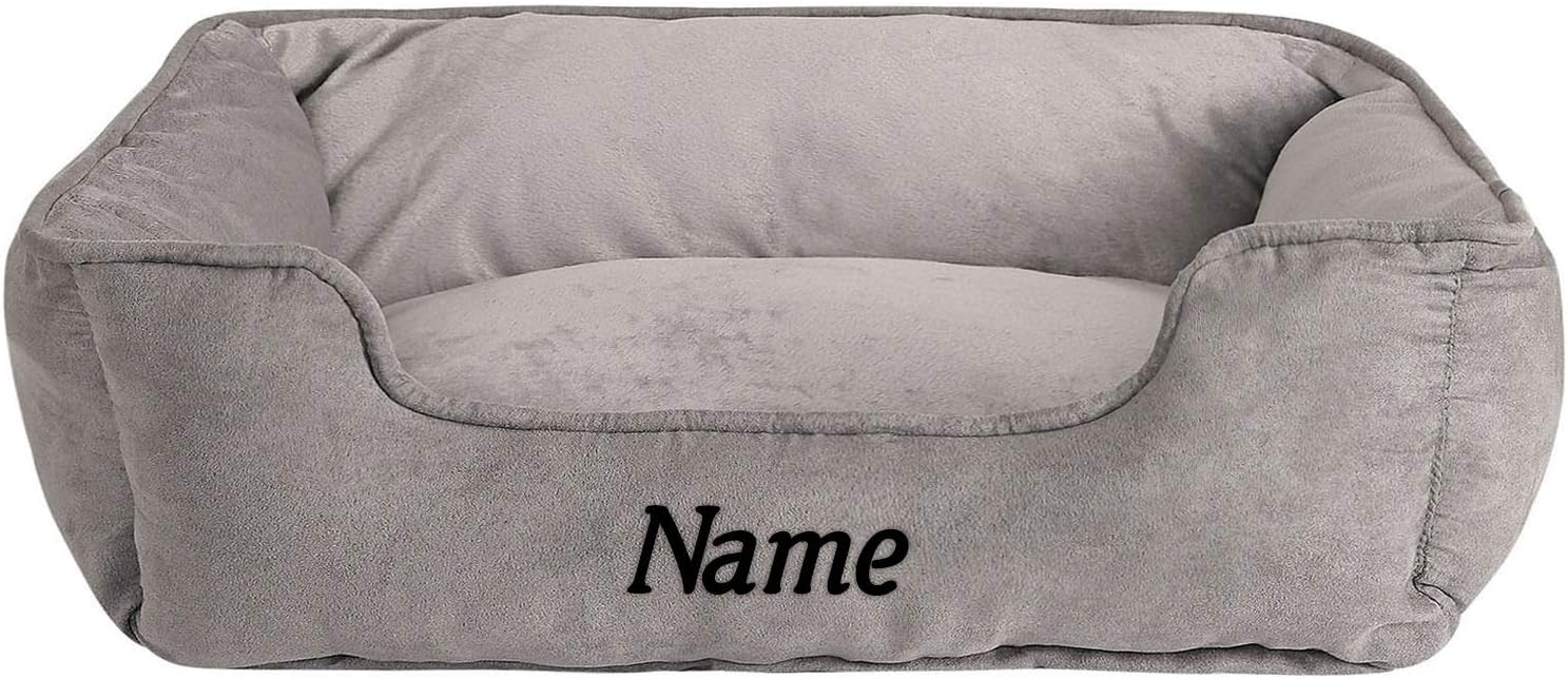 Bild von lionto Hundebett 2-in-1 mit komfortablem Einstieg, kuscheliges Heimtierbett zum Wenden für Hunde und Katzen, 60x50 cm, Hundekissen in pflegeleichter Wildlederoptik, braun/beige