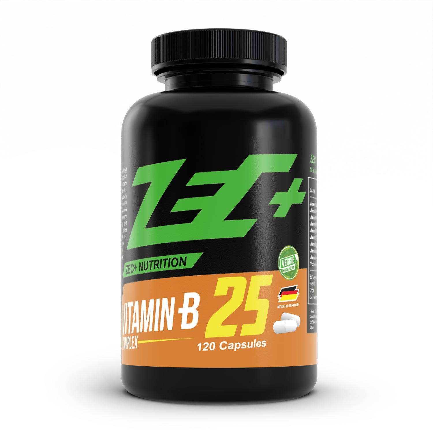 Bild von Zec+ Nutrition Vitamin B25 | Vitamin-B-Komplex | trägt zu einem normalen Energiestoffwechsel des Nervensystems bei | WASSERLÖSLICH | 120 Kapseln