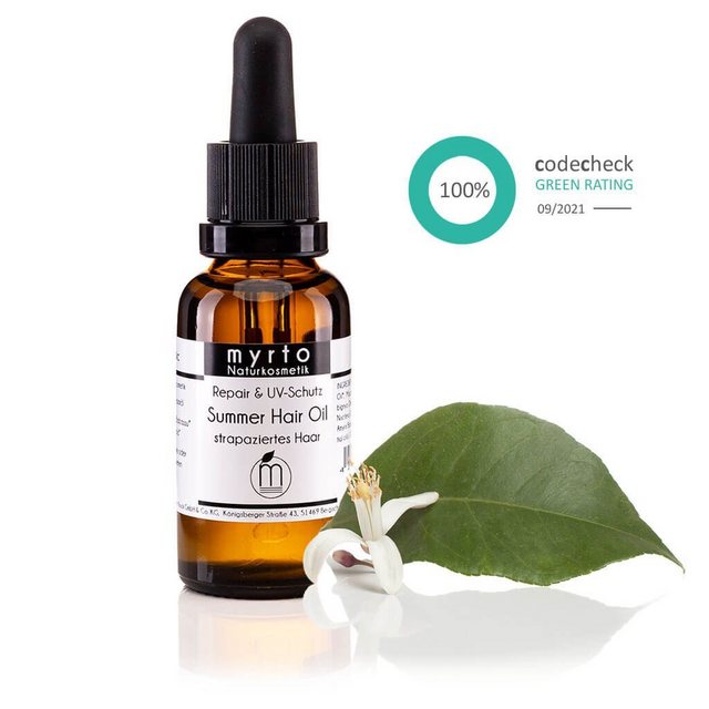 Bild von myrto Naturkosmetik Haaröl Bio Summer Hair Oil - Haaröl für strapaziertes Haar, naturreine ätherische Öle, vegan, palmölfrei, nicht-komedogen