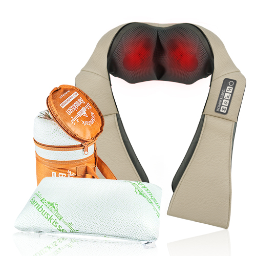 Bild von Donnerberg® Geschenk Set Beige Nackenmassagegerät + Bambuskissen Geschenk für Frauen und Männer Geschenkidee Hochwertige Geschenke