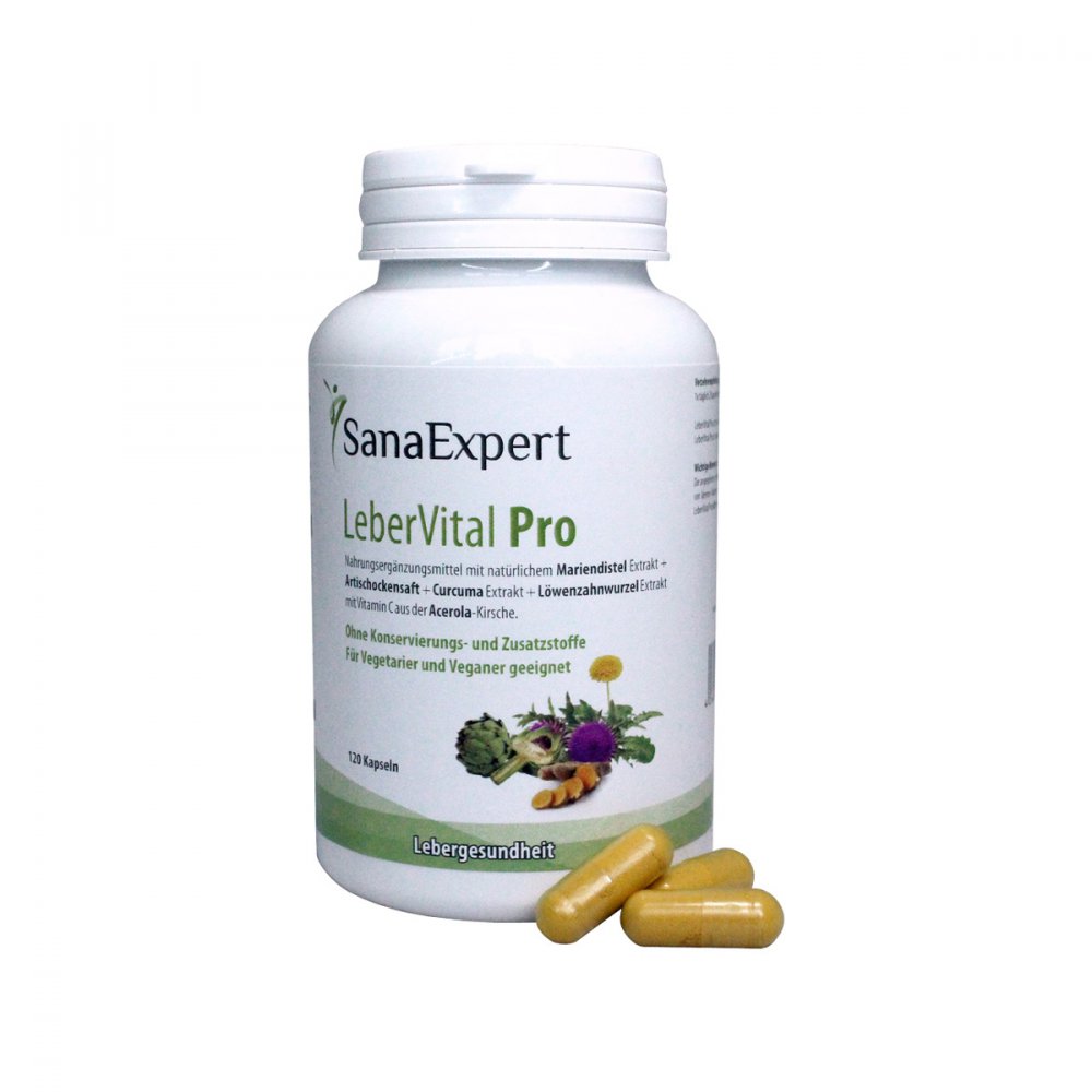 Bild von SanaExpert LeberVital Pro, pflanzliches Nahrungsergänzungsmittel mit Mariendistelkapseln, Artischockenextrakt, Kurkuma und Löwenzahnwurzelextrakt, 120 Kapseln - Made in Germany
