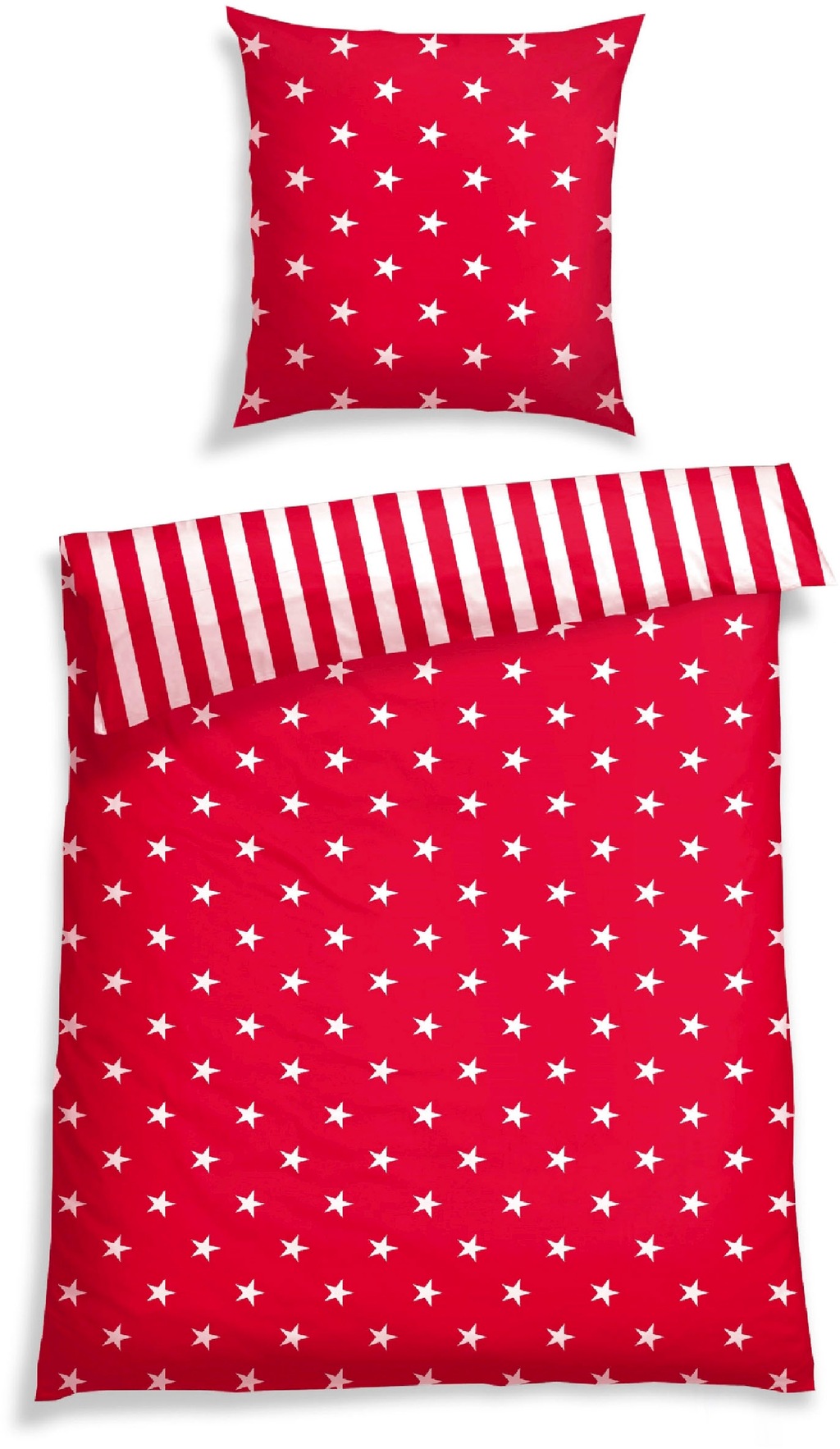 Bild von Schiesser Wendebettwäsche Stars & Stripes aus weicher Baumwolle mit Sternenprint, Feinbiber, 2 teilig, MADE IN GREEN by OEKO-TEX®-zertifiziert