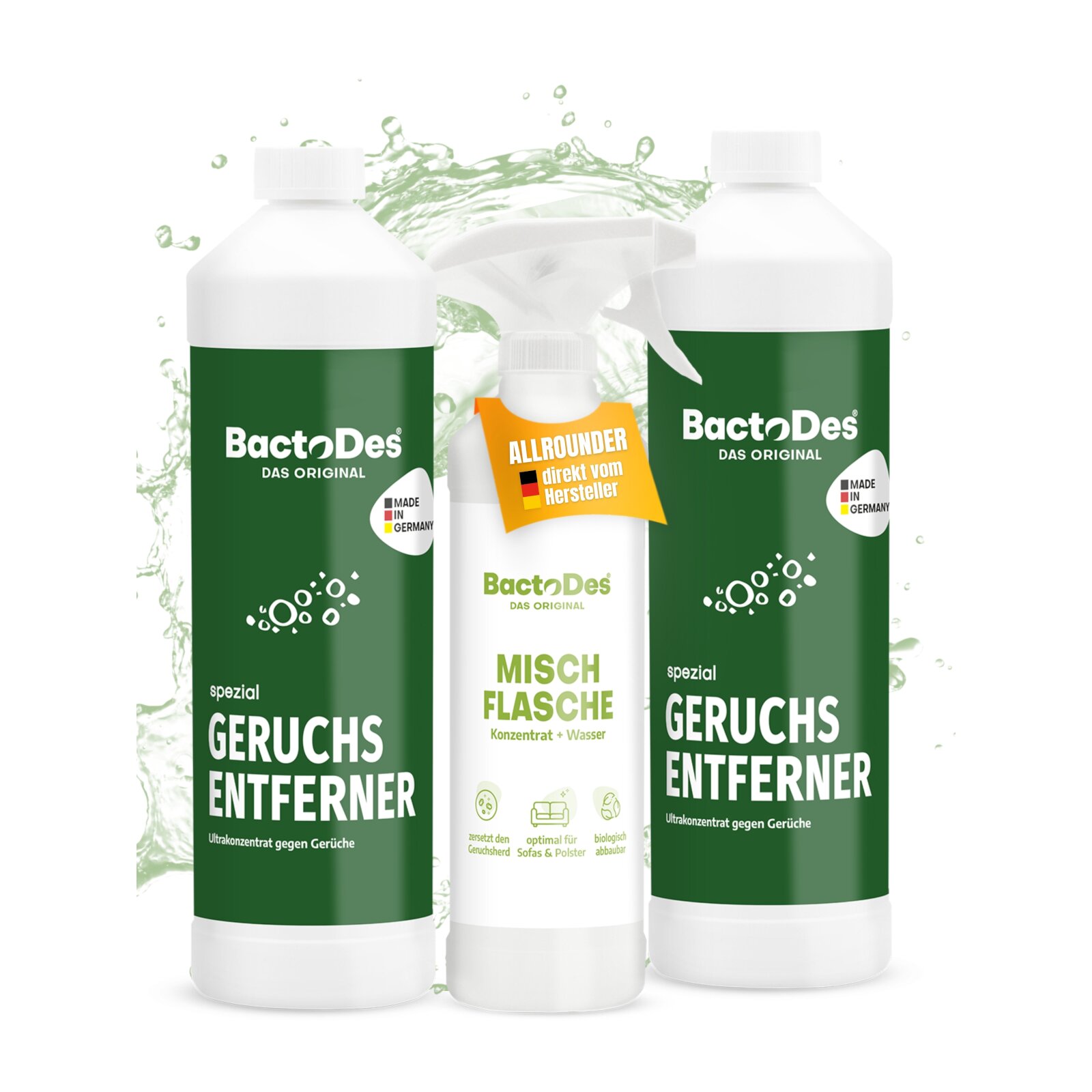 Bild von BactoDes-Spezial Geruchskiller 2x1 Liter Set inkl.1 Misch- und Sprühflasche