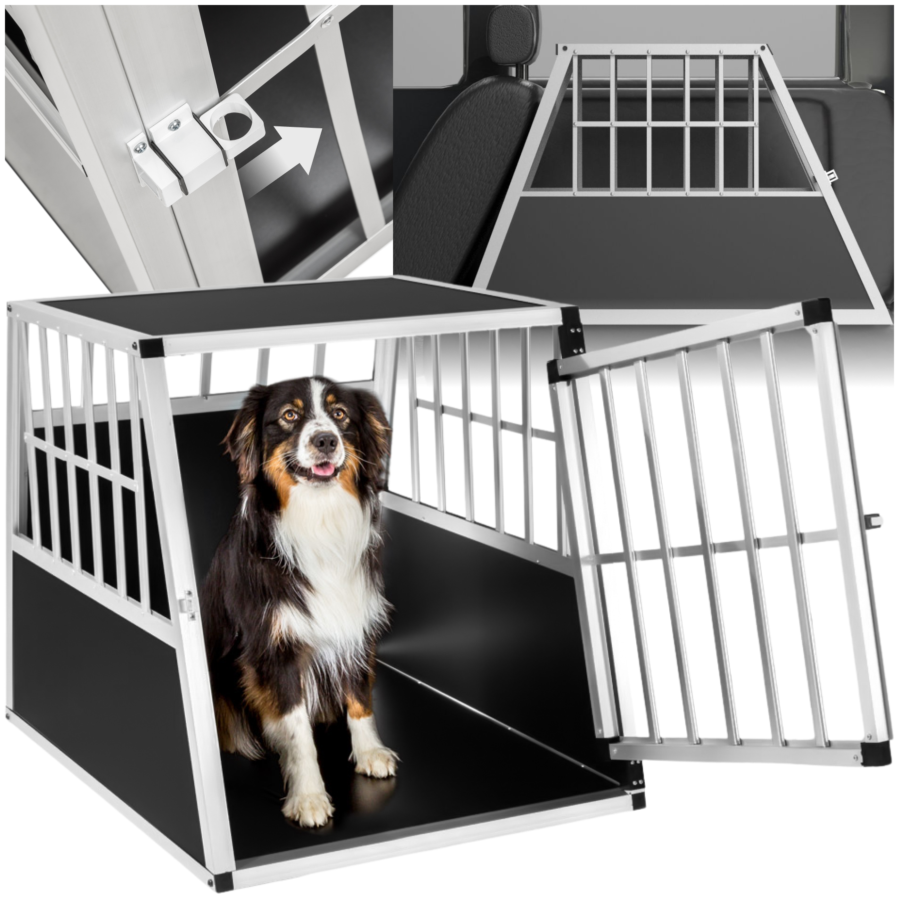 Bild von tectake® Hundetransportbox single, mit schräger Rückwand, verschließbare Gittertür, mit schützenden Kunststoffecken, 66 x 90 x 69,5 cm